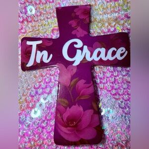 IN GRACE Purple Pink Peonies Cross Magnet